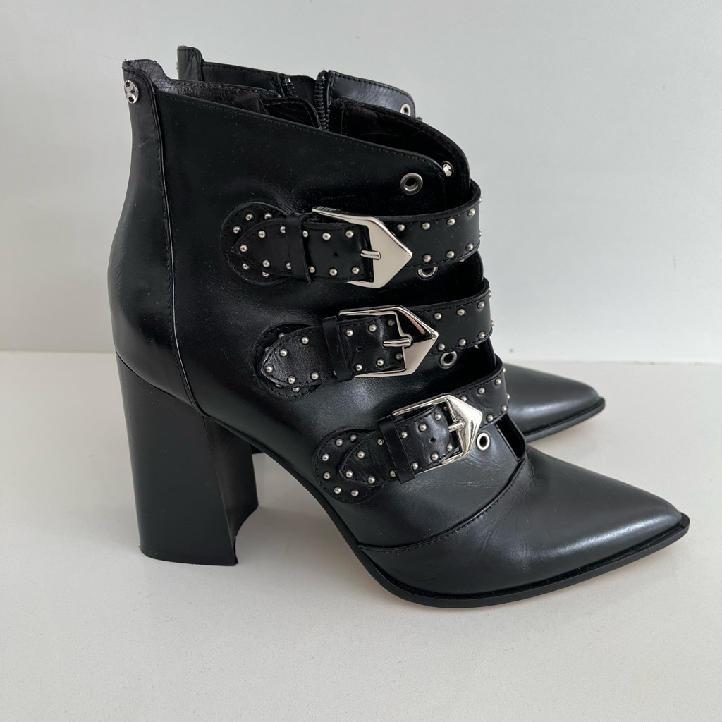 Black Capezzani Ankle Boots With Buckle Straps Size 39